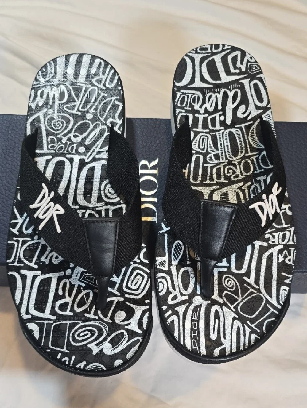 Dior Men Black & White Graffiti Slides